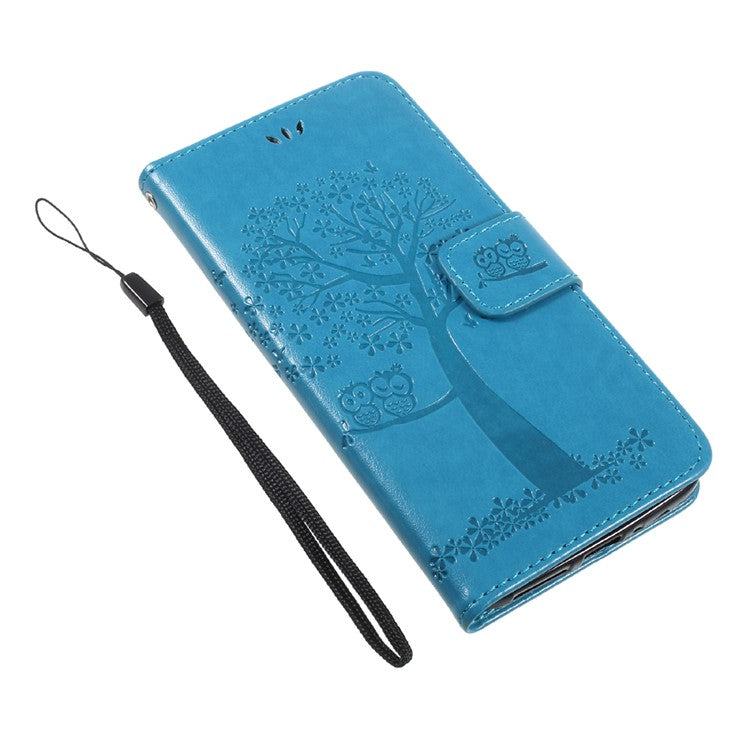 Imprint Tree Owl Magnetic Wallet PU Leather Stand Cover for Motorola Moto G5S - Blue