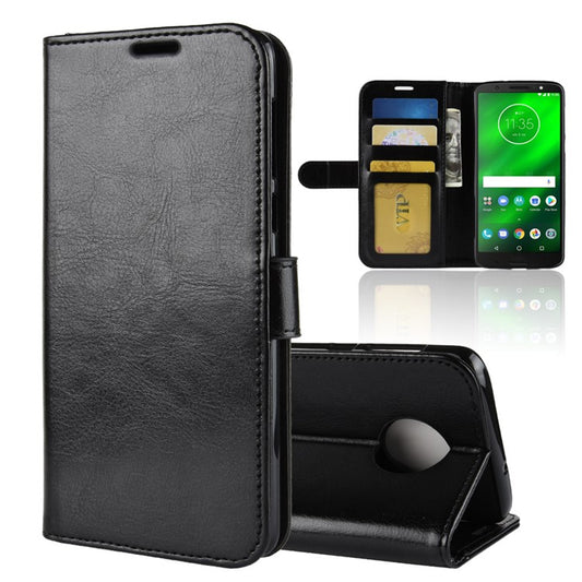 Crazy Horse Leather Stand Wallet Phone Case for Motorola Moto G6 Plus - Black