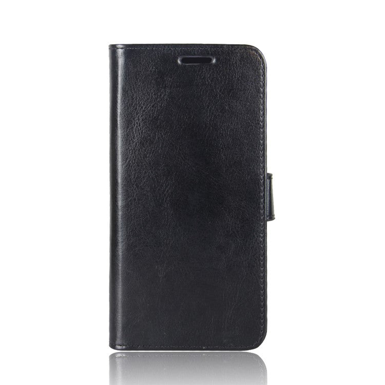 Crazy Horse Leather Stand Wallet Phone Case for Motorola Moto G6 Plus - Black