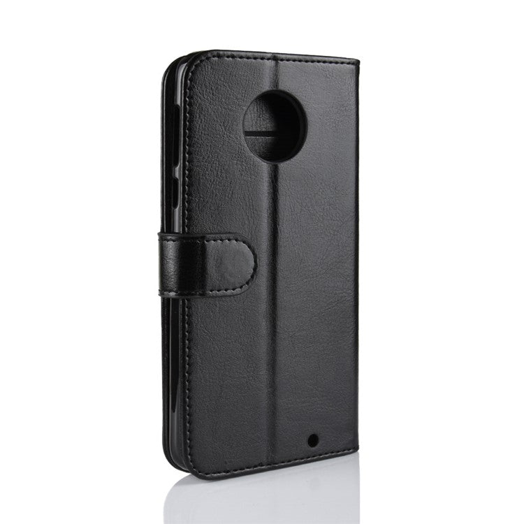 Crazy Horse Leather Stand Wallet Phone Case for Motorola Moto G6 Plus - Black