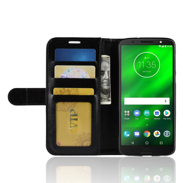 Crazy Horse Leather Stand Wallet Phone Case for Motorola Moto G6 Plus - Black
