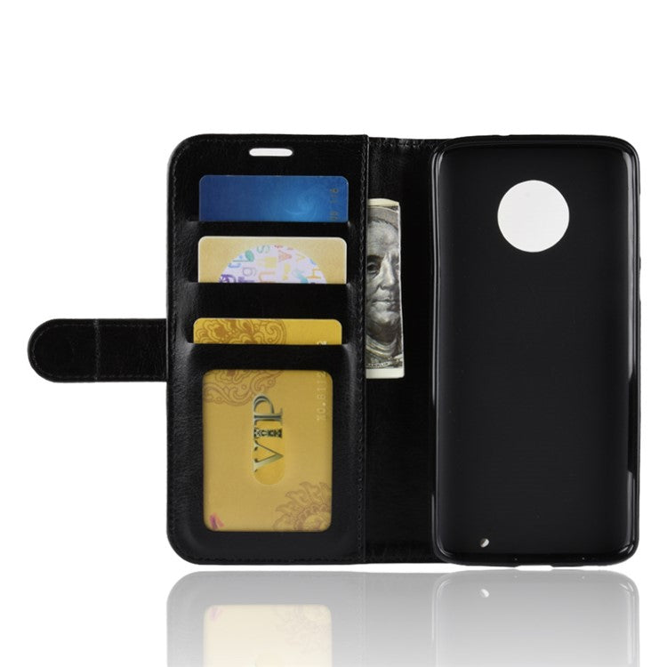 Crazy Horse Leather Stand Wallet Phone Case for Motorola Moto G6 Plus - Black