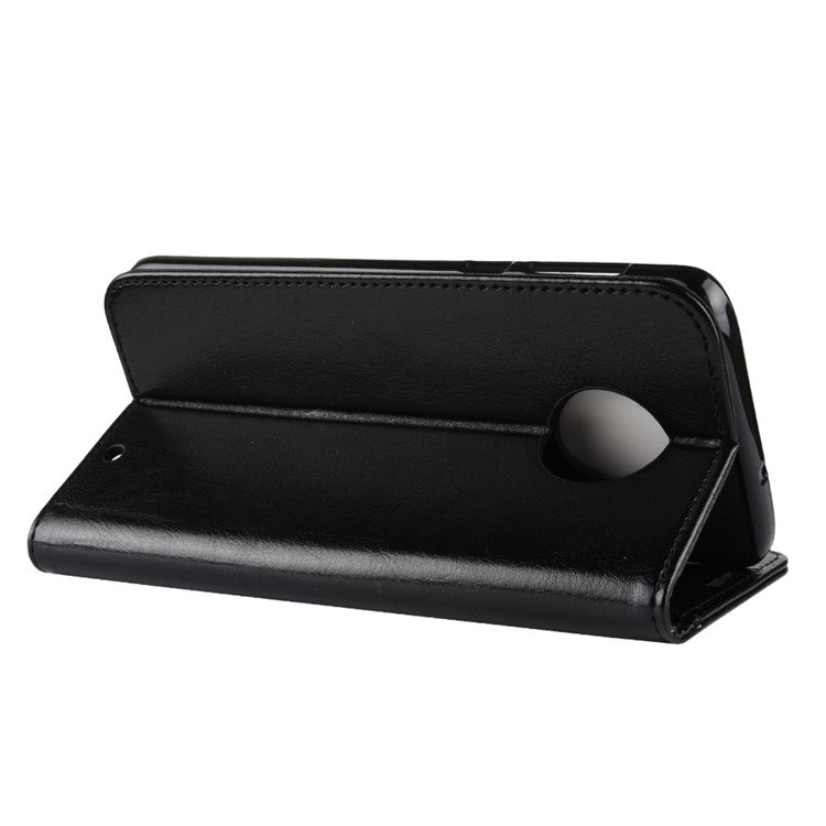 Crazy Horse Leather Stand Wallet Phone Case for Motorola Moto G6 Plus - Black