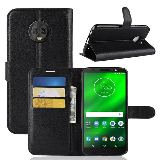 Litchi Texture Wallet Stand Leather Flip Casing for Motorola Moto G6 Plus - Black