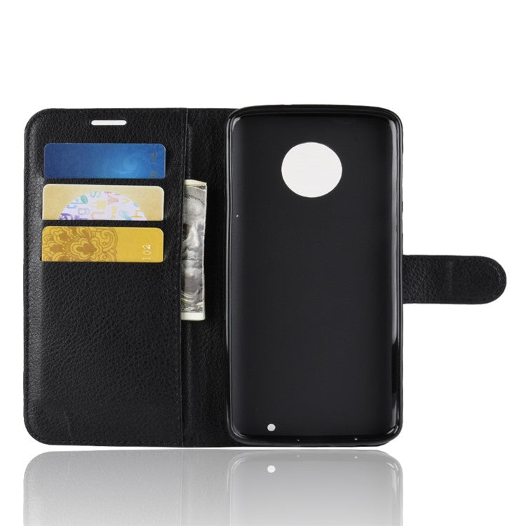 Litchi Texture Wallet Stand Leather Flip Casing for Motorola Moto G6 Plus - Black