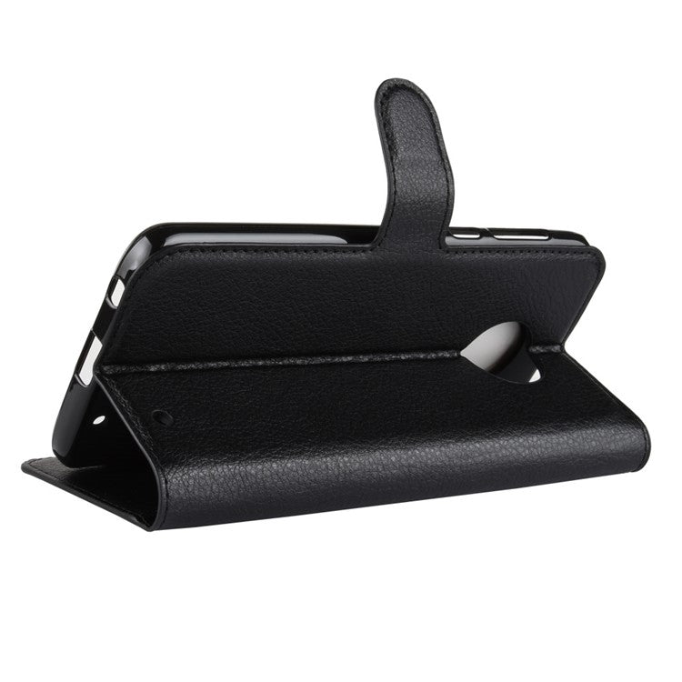 Litchi Texture Wallet Stand Leather Flip Casing for Motorola Moto G6 Plus - Black