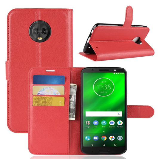 Litchi Texture Wallet Stand Leather Phone Case for Motorola Moto G6 Plus - Red