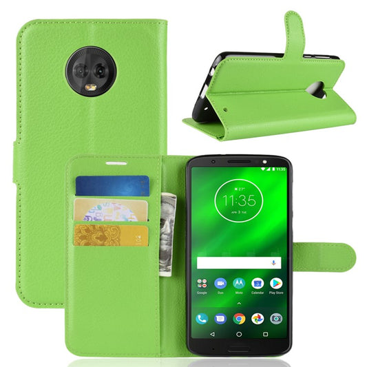 Litchi Texture Wallet Stand Leather Mobile Casing for Motorola Moto G6 Plus - Green