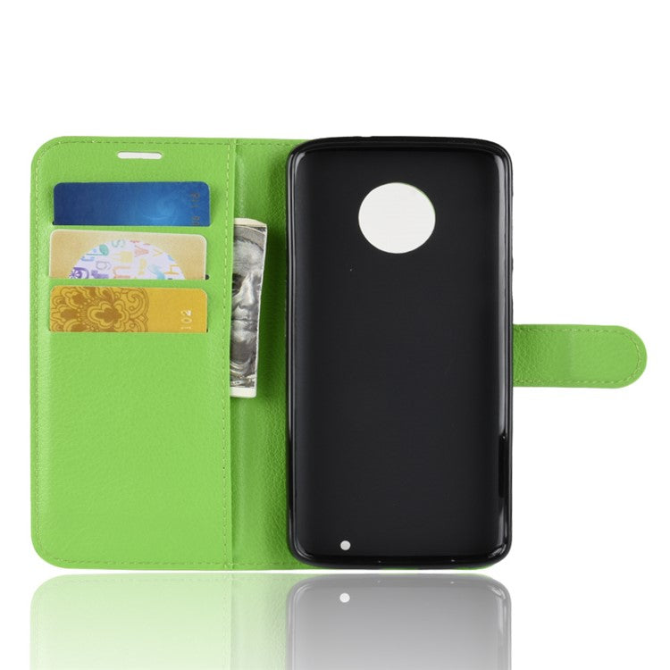 Litchi Texture Wallet Stand Leather Mobile Casing for Motorola Moto G6 Plus - Green