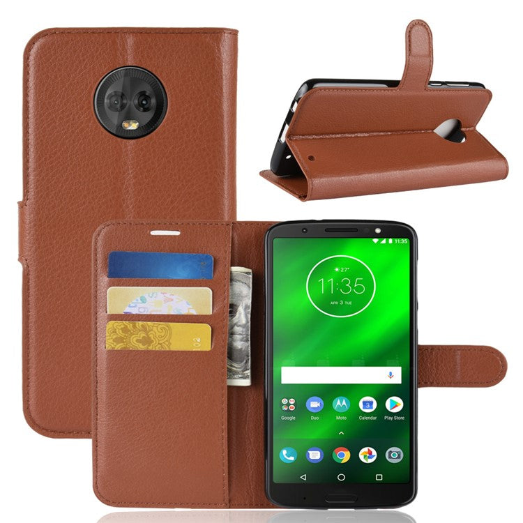 Litchi Texture Wallet Stand Leather Protective Shell for Motorola Moto G6 Plus - Brown