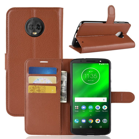 Litchi Texture Wallet Stand Leather Protective Shell for Motorola Moto G6 Plus - Brown