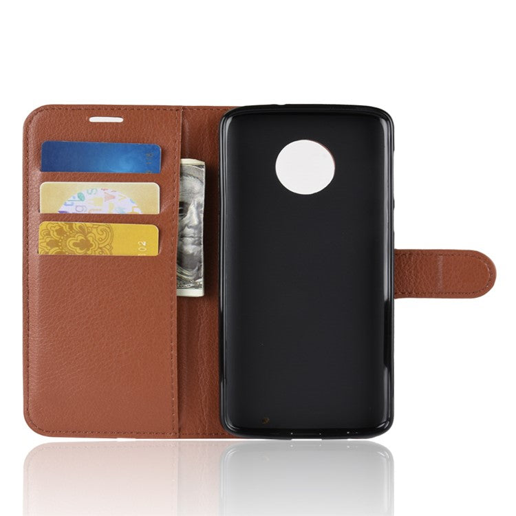 Litchi Texture Wallet Stand Leather Protective Shell for Motorola Moto G6 Plus - Brown
