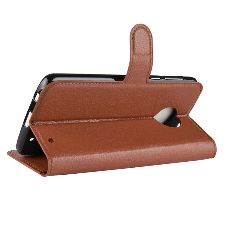 Litchi Texture Wallet Stand Leather Protective Shell for Motorola Moto G6 Plus - Brown
