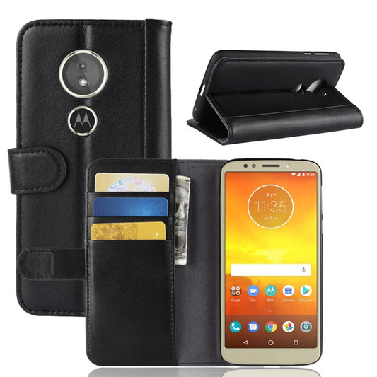 Genuine Split Leather Flip Stand Wallet Accessory Phone Shell for Motorola Moto E5 - Black