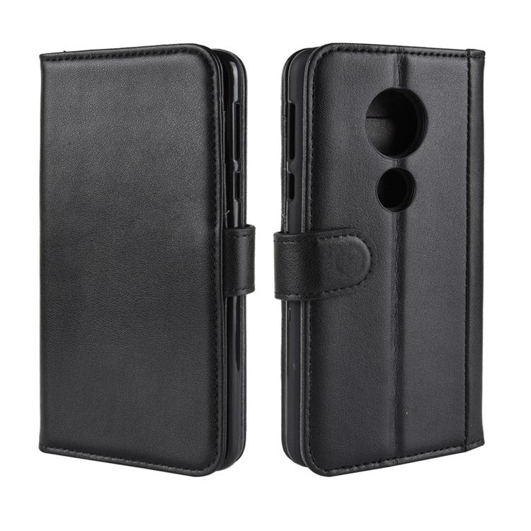 Genuine Split Leather Flip Stand Wallet Accessory Phone Shell for Motorola Moto E5 - Black