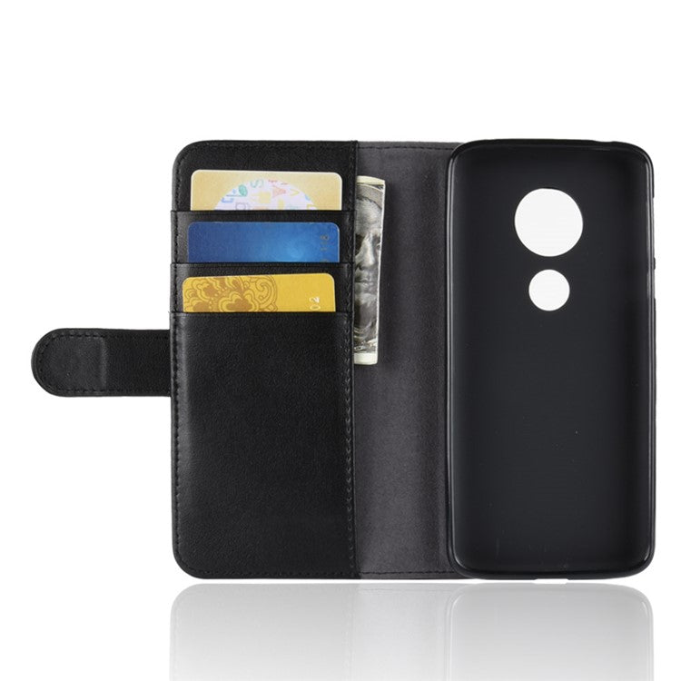 Genuine Split Leather Flip Stand Wallet Accessory Phone Shell for Motorola Moto E5 - Black