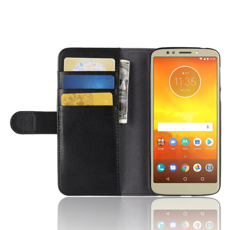 Genuine Split Leather Flip Stand Wallet Accessory Phone Shell for Motorola Moto E5 - Black