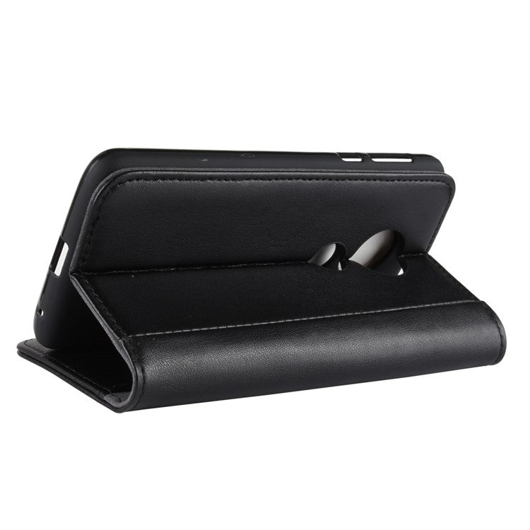 Genuine Split Leather Flip Stand Wallet Accessory Phone Shell for Motorola Moto E5 - Black