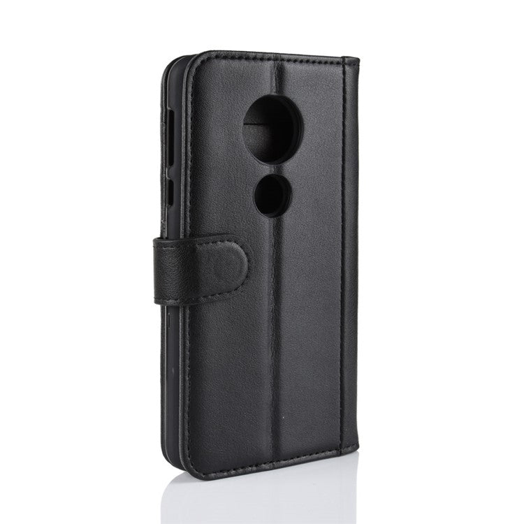 Genuine Split Leather Flip Stand Wallet Accessory Phone Shell for Motorola Moto E5 - Black