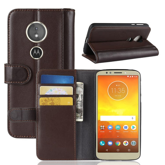 Genuine Split Leather Flip Stand Wallet Protection Shell for Motorola Moto E5 - Brown