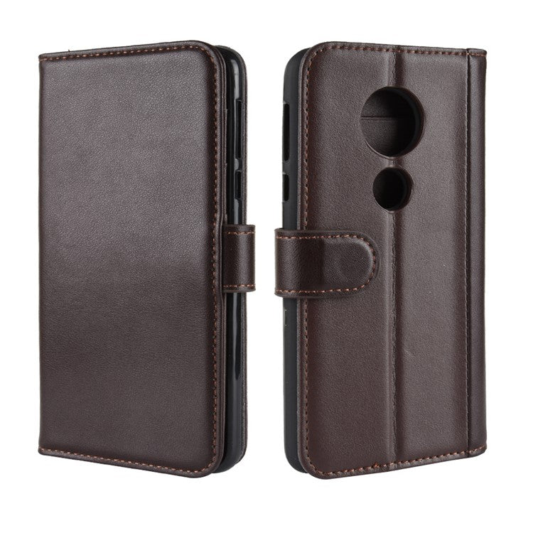 Genuine Split Leather Flip Stand Wallet Protection Shell for Motorola Moto E5 - Brown