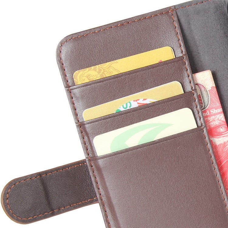 Genuine Split Leather Flip Stand Wallet Protection Shell for Motorola Moto E5 - Brown