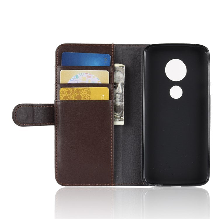 Genuine Split Leather Flip Stand Wallet Protection Shell for Motorola Moto E5 - Brown