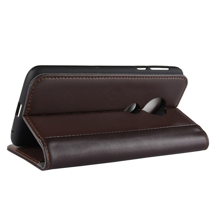 Genuine Split Leather Flip Stand Wallet Protection Shell for Motorola Moto E5 - Brown