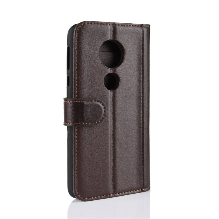 Genuine Split Leather Flip Stand Wallet Protection Shell for Motorola Moto E5 - Brown