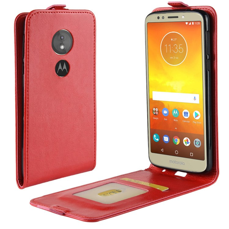 Crazy Horse Vertical Flip Card Holder Leather Shell for Motorola Moto E5/Moto G6 Play - Red