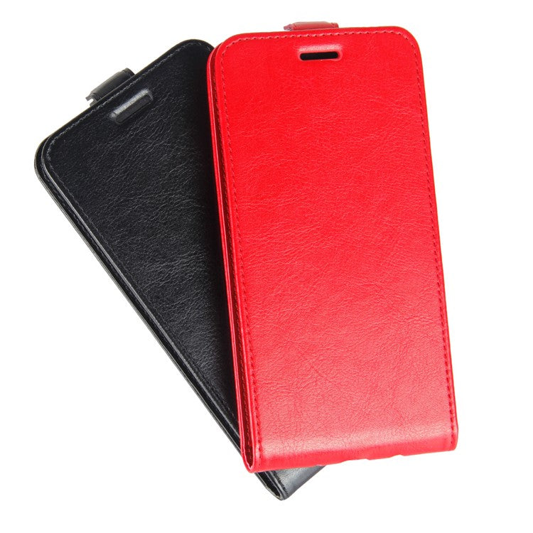 Crazy Horse Vertical Flip Card Holder Leather Shell for Motorola Moto E5/Moto G6 Play - Red