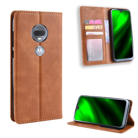 Vintage Style Auto-absorbed Leather Case with Stand for Motorola Moto G7 / G7 Plus - Brown