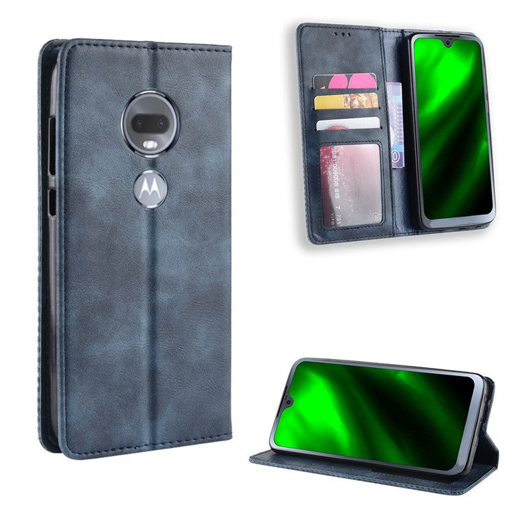 Vintage Style Auto-absorbed Leather Mobile Casing for Motorola Moto G7 / G7 Plus - Blue
