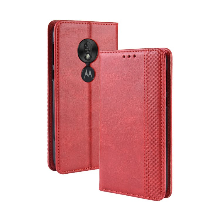 Vintage Style Leather Auto-absorbed Wallet Phone Case for Motorola Moto G7 Play (EU Version) - Red