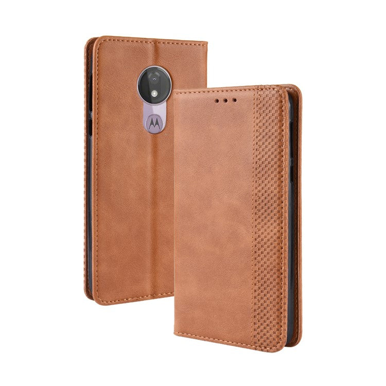 Auto-absorbed Vintage Leather Case Wallet Mobile Shell for Motorola Moto G7 Power (EU Version) - Brown
