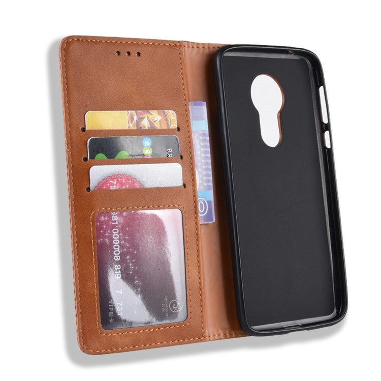 Auto-absorbed Vintage Leather Case Wallet Mobile Shell for Motorola Moto G7 Power (EU Version) - Brown