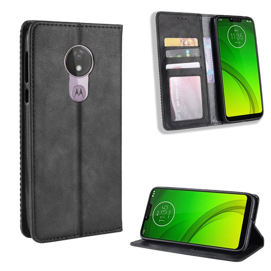 Auto-absorbed Vintage Leather Case Wallet Mobile Shell for Motorola Moto G7 Power (EU Version) - Black