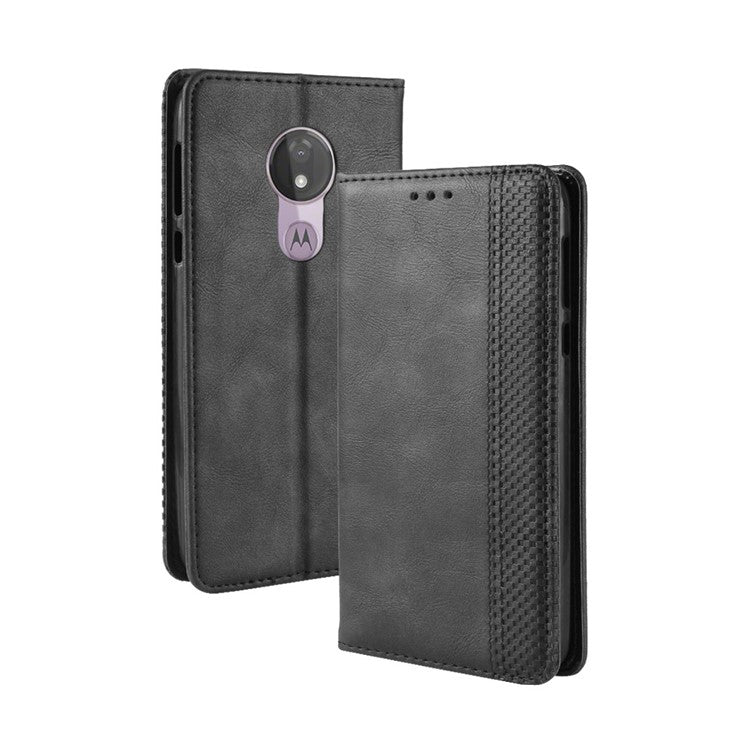 Auto-absorbed Vintage Leather Case Wallet Mobile Shell for Motorola Moto G7 Power (EU Version) - Black