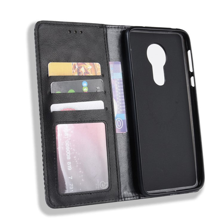 Auto-absorbed Vintage Leather Case Wallet Mobile Shell for Motorola Moto G7 Power (EU Version) - Black