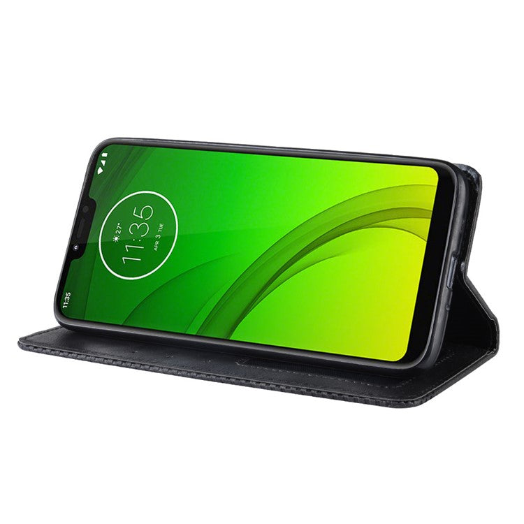 Auto-absorbed Vintage Leather Case Wallet Mobile Shell for Motorola Moto G7 Power (EU Version) - Black