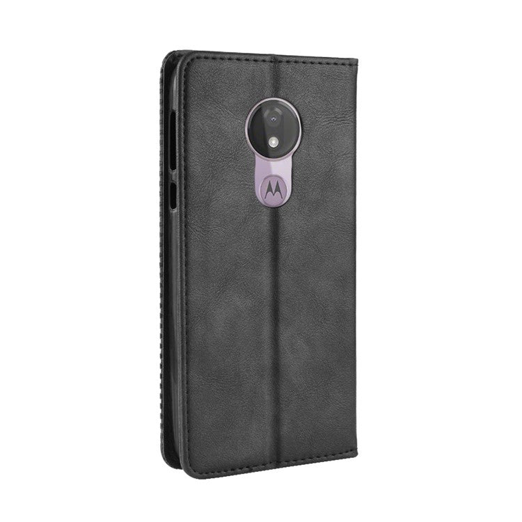 Auto-absorbed Vintage Leather Case Wallet Mobile Shell for Motorola Moto G7 Power (EU Version) - Black