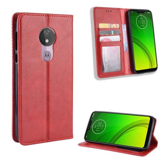 Auto-absorbed Vintage Leather Case Wallet Mobile Shell for Motorola Moto G7 Power (EU Version) - Red