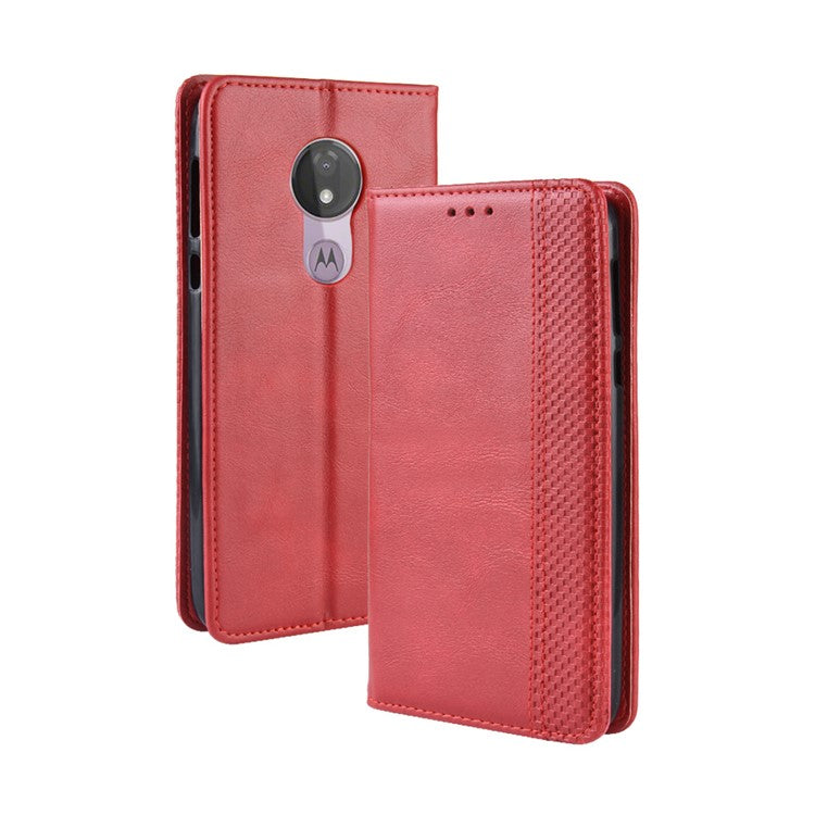 Auto-absorbed Vintage Leather Case Wallet Mobile Shell for Motorola Moto G7 Power (EU Version) - Red