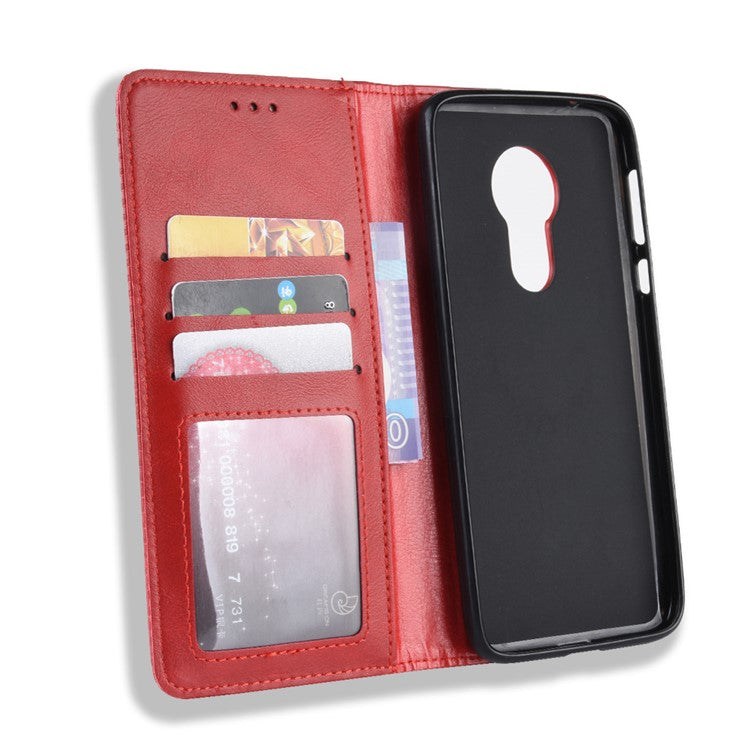 Auto-absorbed Vintage Leather Case Wallet Mobile Shell for Motorola Moto G7 Power (EU Version) - Red