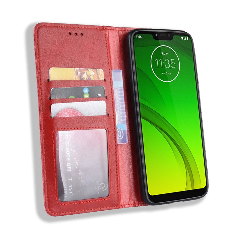 Auto-absorbed Vintage Leather Case Wallet Mobile Shell for Motorola Moto G7 Power (EU Version) - Red