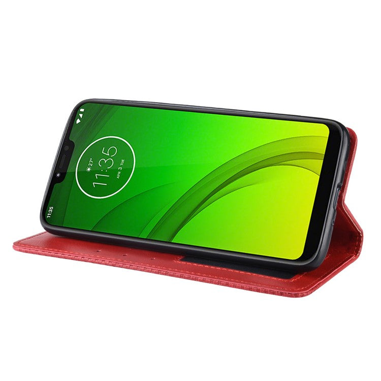 Auto-absorbed Vintage Leather Case Wallet Mobile Shell for Motorola Moto G7 Power (EU Version) - Red