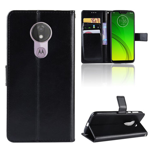 Crazy Horse Wallet Leather Stand Cover for Motorola Moto G7 Power (EU Version) - Black