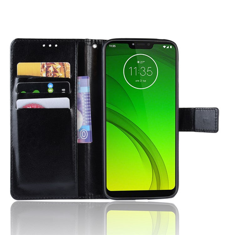 Crazy Horse Wallet Leather Stand Cover for Motorola Moto G7 Power (EU Version) - Black