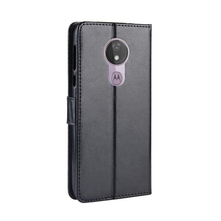 Crazy Horse Wallet Leather Stand Cover for Motorola Moto G7 Power (EU Version) - Black