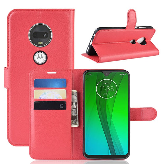 Litchi Skin Wallet Leather Stand Case for Motorola Moto G7 / G7 Plus - Red